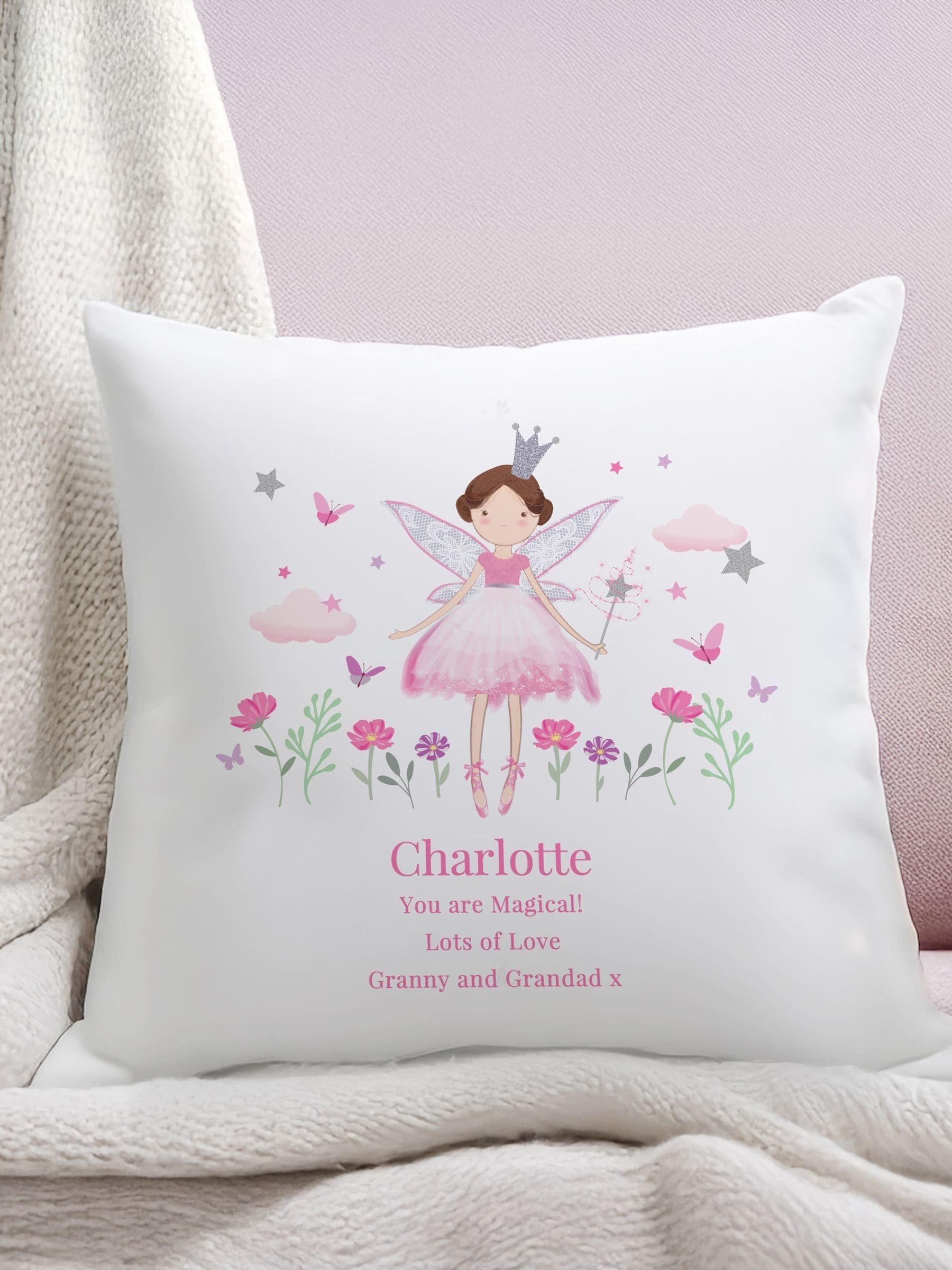PMC personalised fairy princess cushion 38cm (British brand)