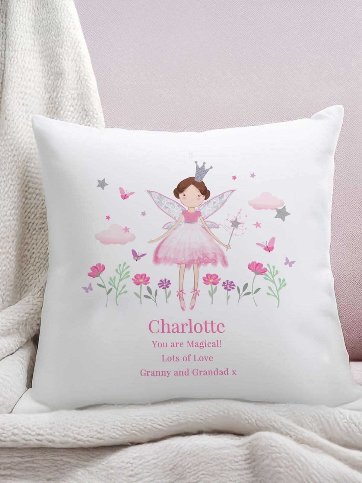 PMC personalised fairy princess cushion 38cm (British brand)