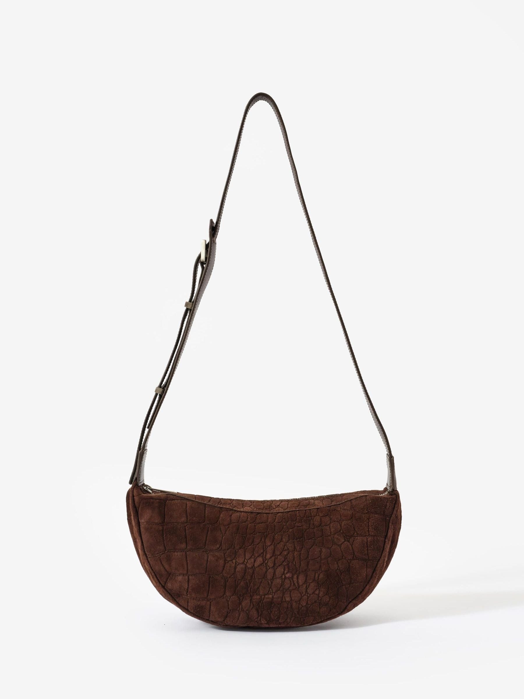 Mint Velvet Brown Dolly textured suede scoop sling bag, UK version