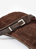 Mint Velvet Brown Dolly textured suede scoop sling bag, UK version