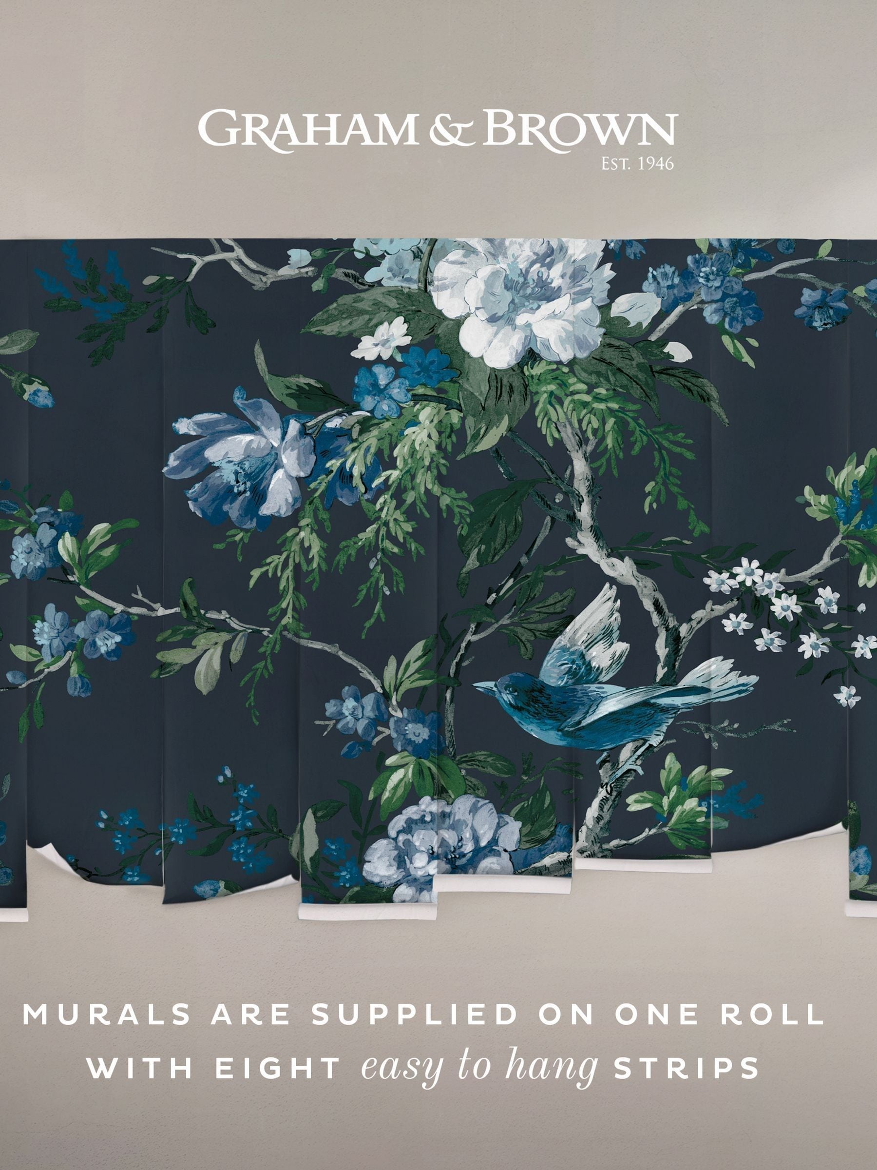 Graham & Brown Midnight Venetian Floral A4 mural sample - British product