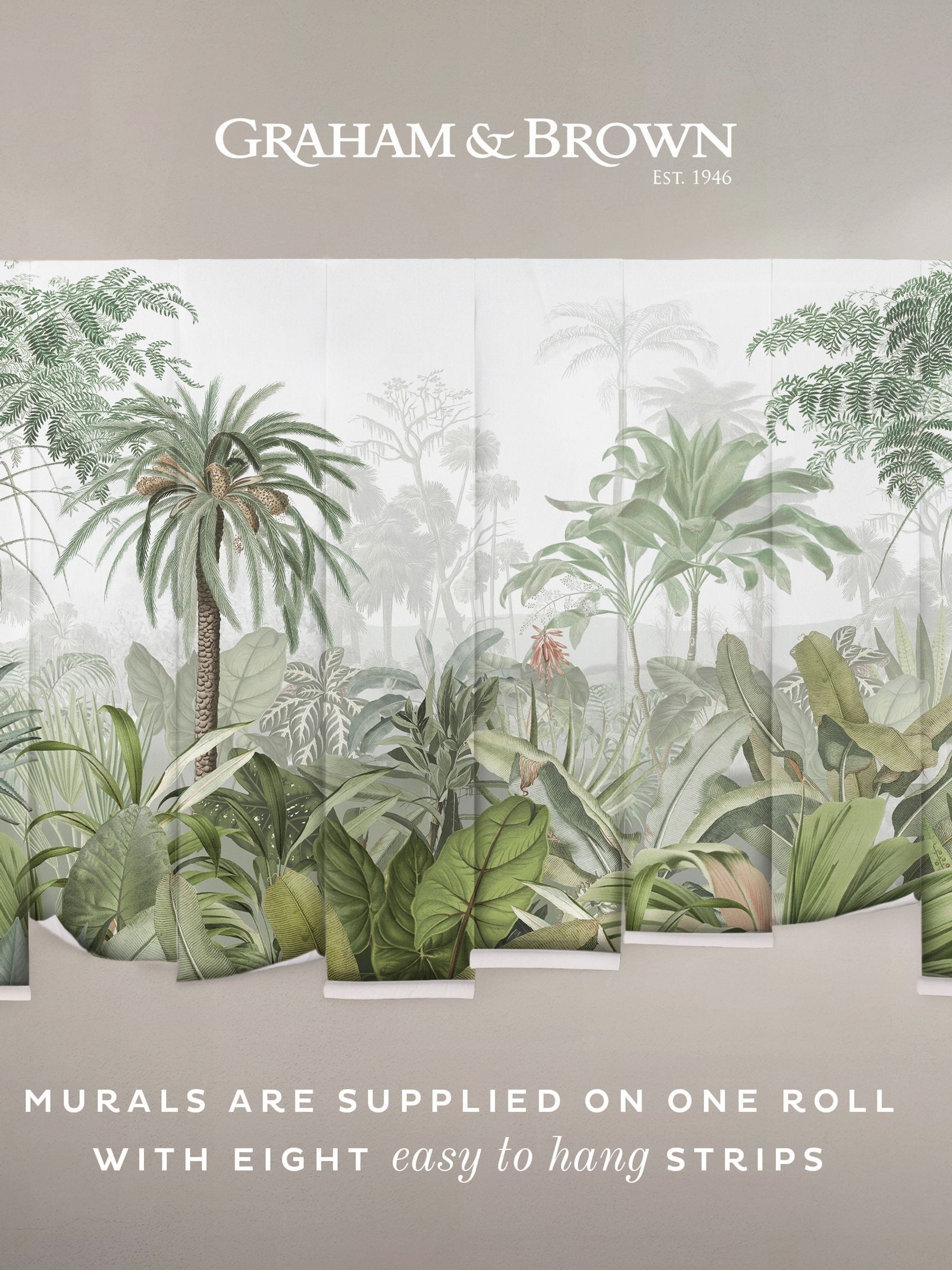 Graham & Brown Green Paradise jungle palm mural sample A4, UK version