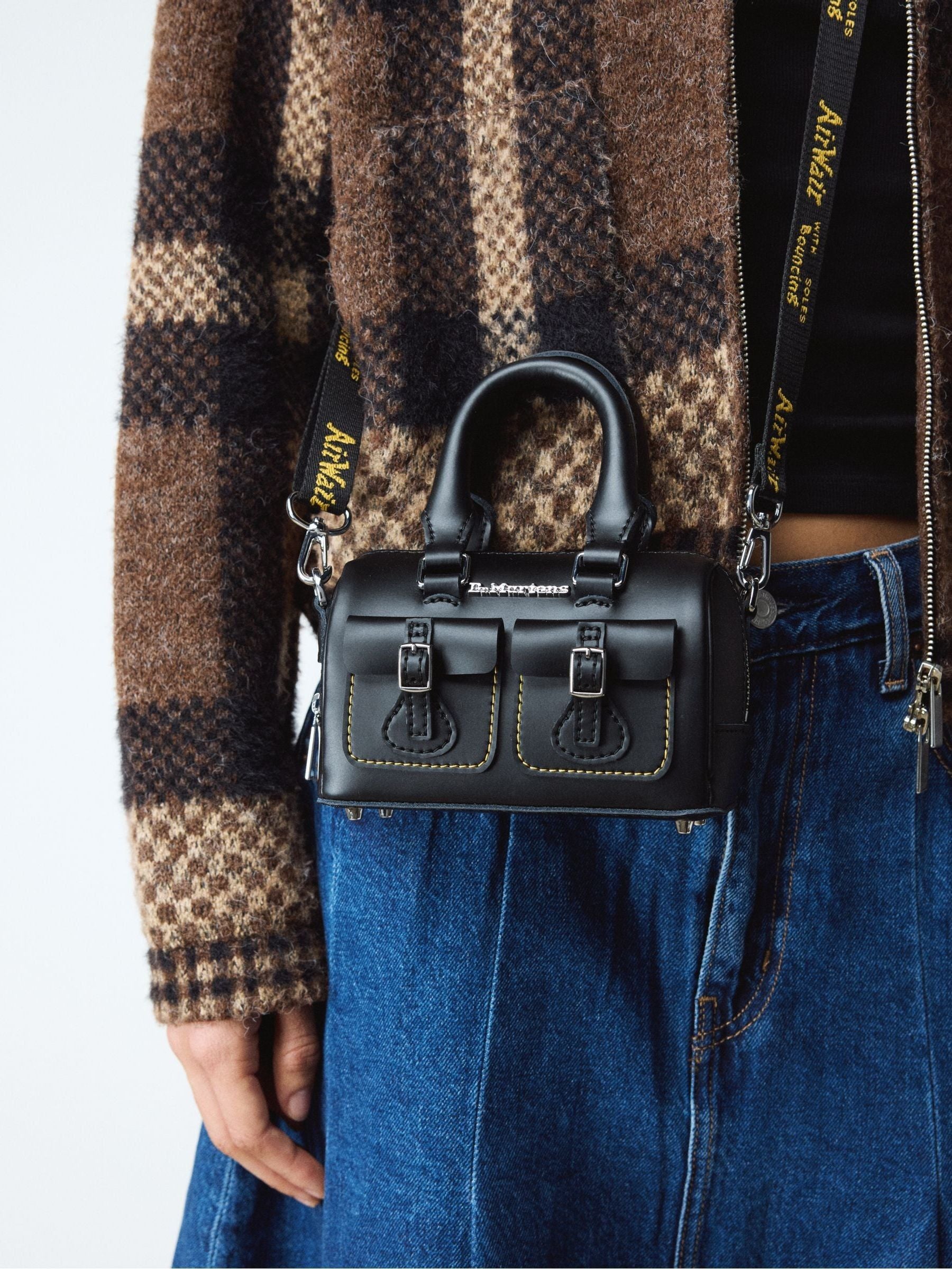 Dr. Martens black mini top handle bag in Kiev leather, imported from the UK