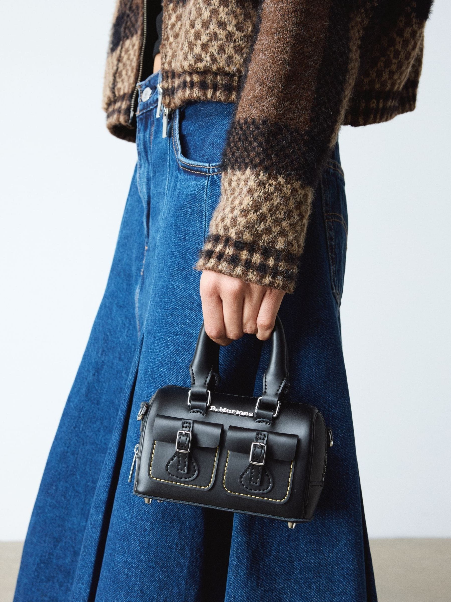 Dr. Martens black mini top handle bag in Kiev leather, imported from the UK