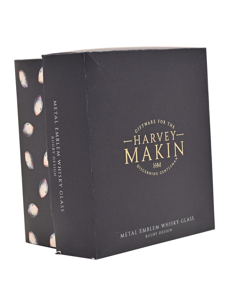 Harvey Makin rugby whisky tumbler with metal emblem, UK version