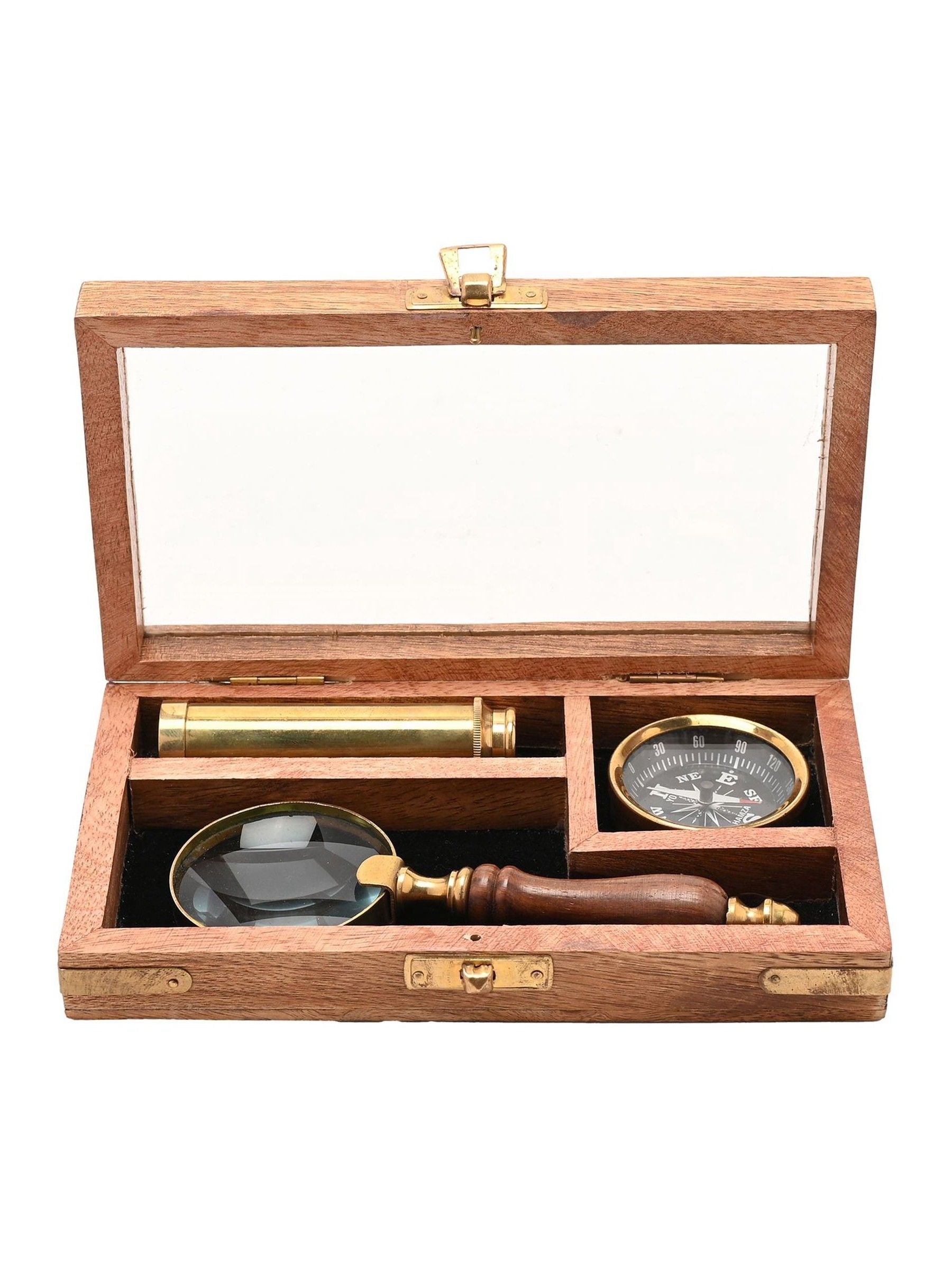 Harvey Makin miniature telescope compass magnifying glass set, UK version