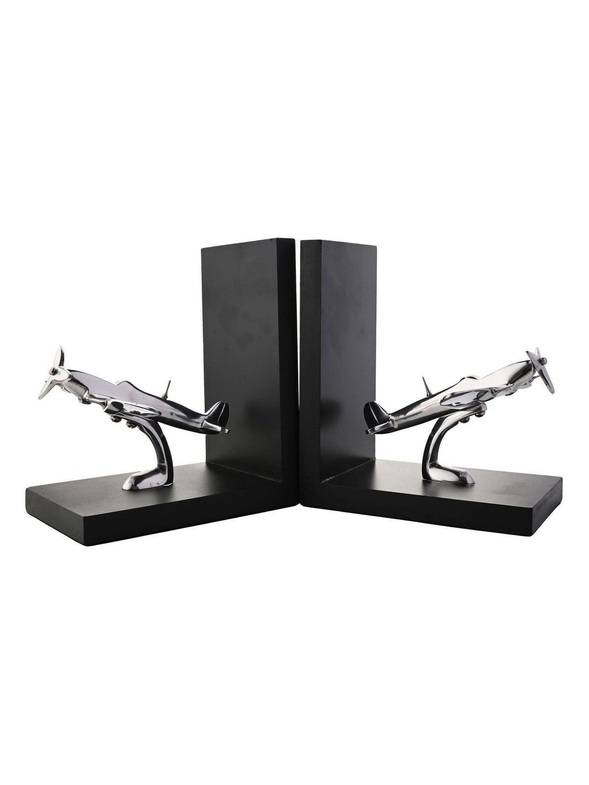Harvey Makin Spitfire bookends black base silver aircraft, imported from the UK