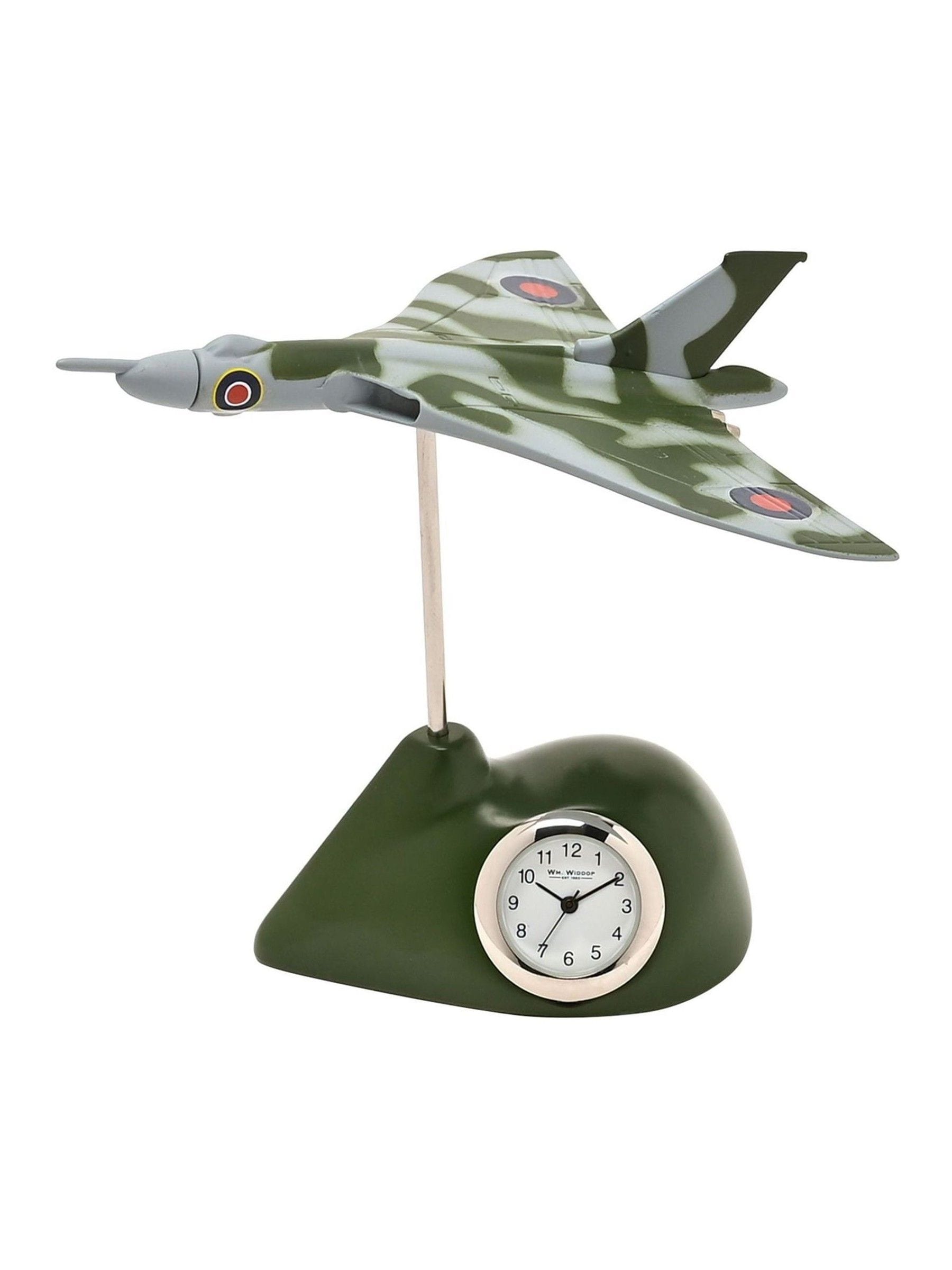 Widdop Green RAF Vulcan miniature clock 9cm, UK version