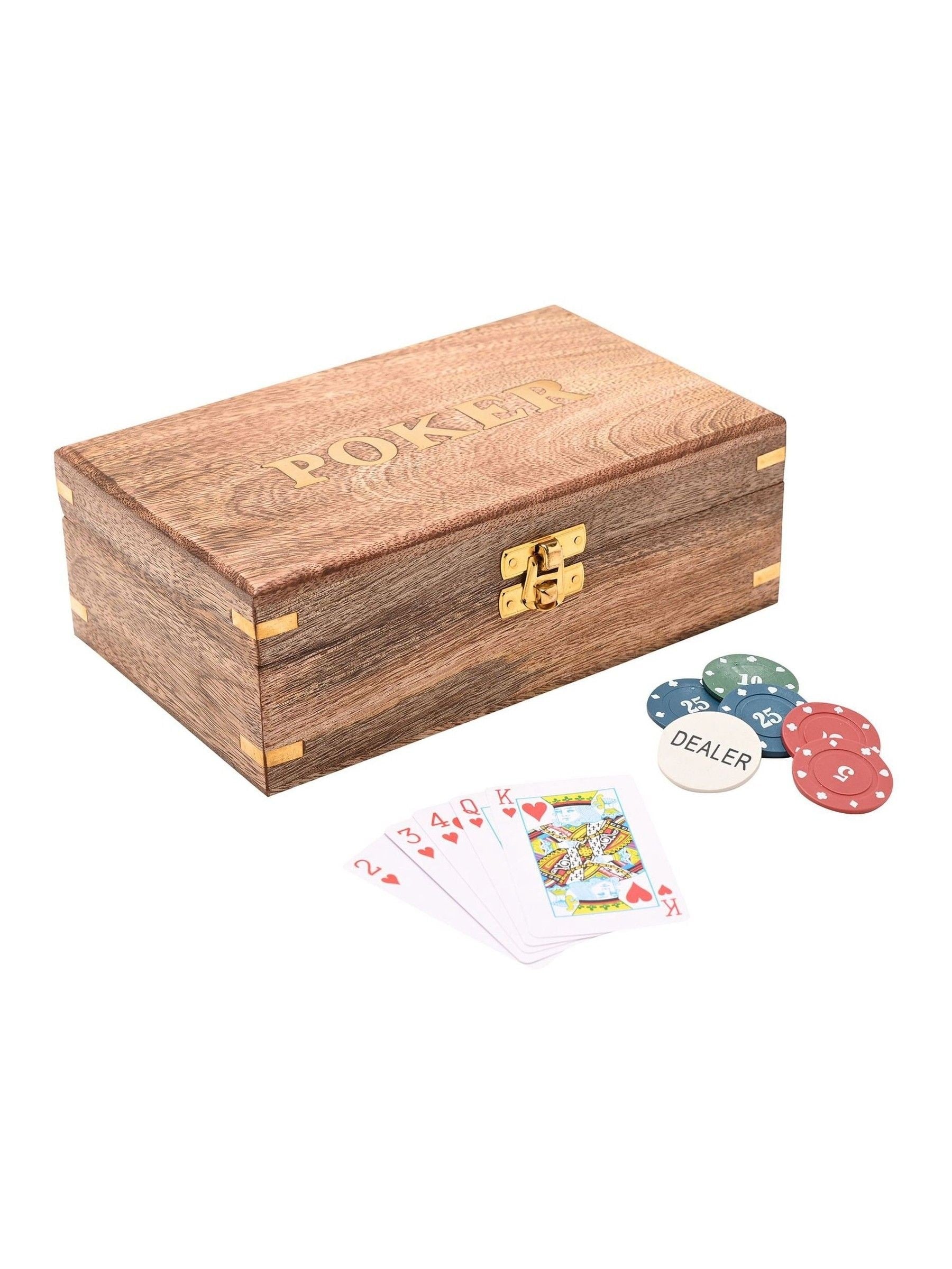Harvey Makin wooden poker set with chips and cards (British brand)
