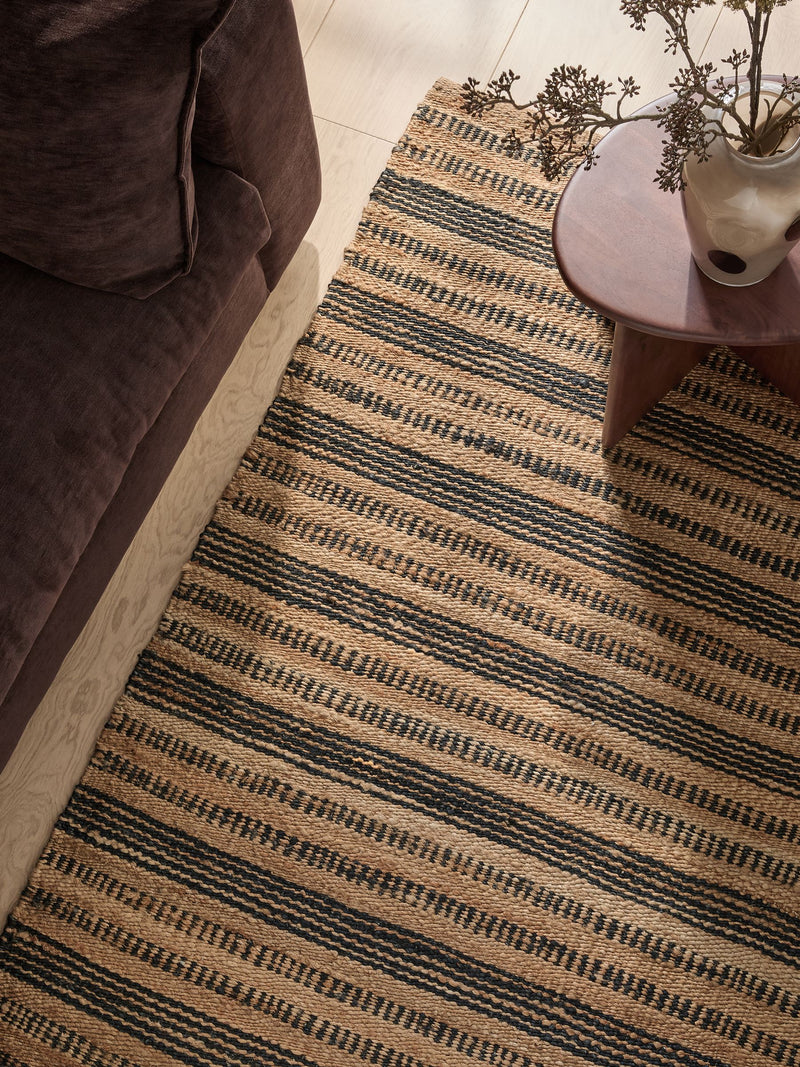 Natural stripe woven jute rug, imported from the UK