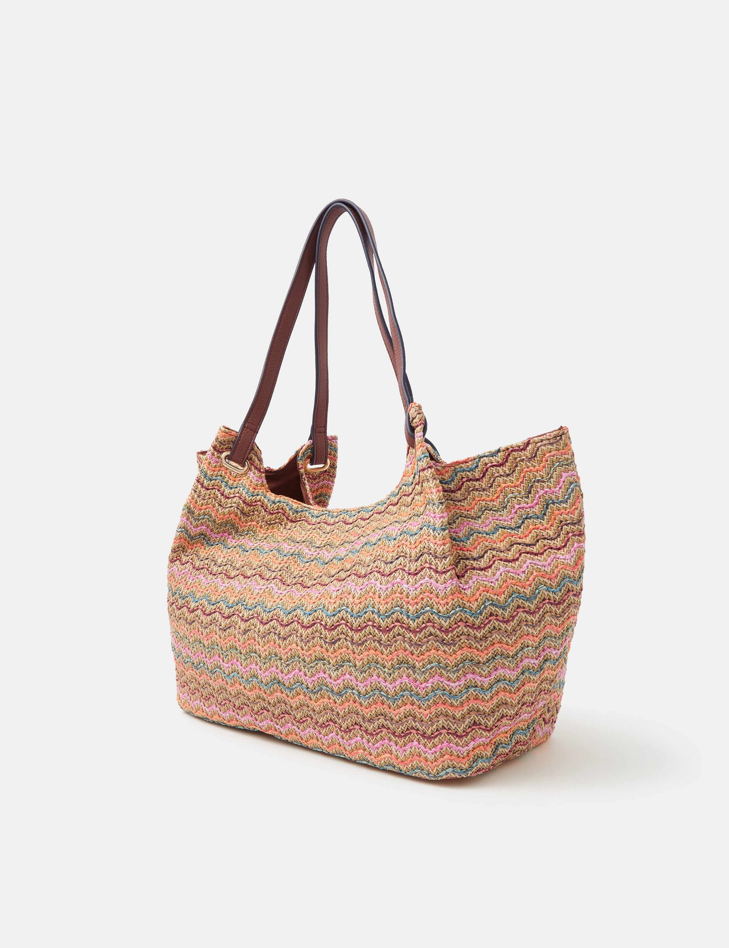 Accessorize zig zag raffia shoulder bag woven stripe, imported from the UK