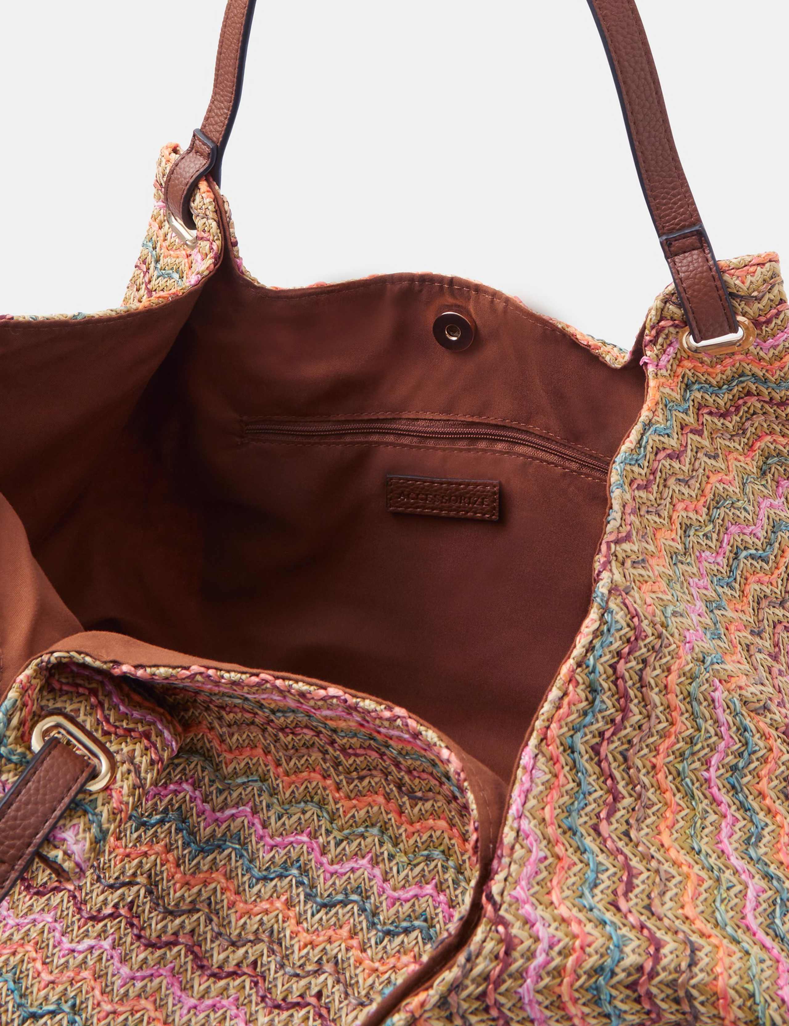 Accessorize zig zag raffia shoulder bag woven stripe, imported from the UK