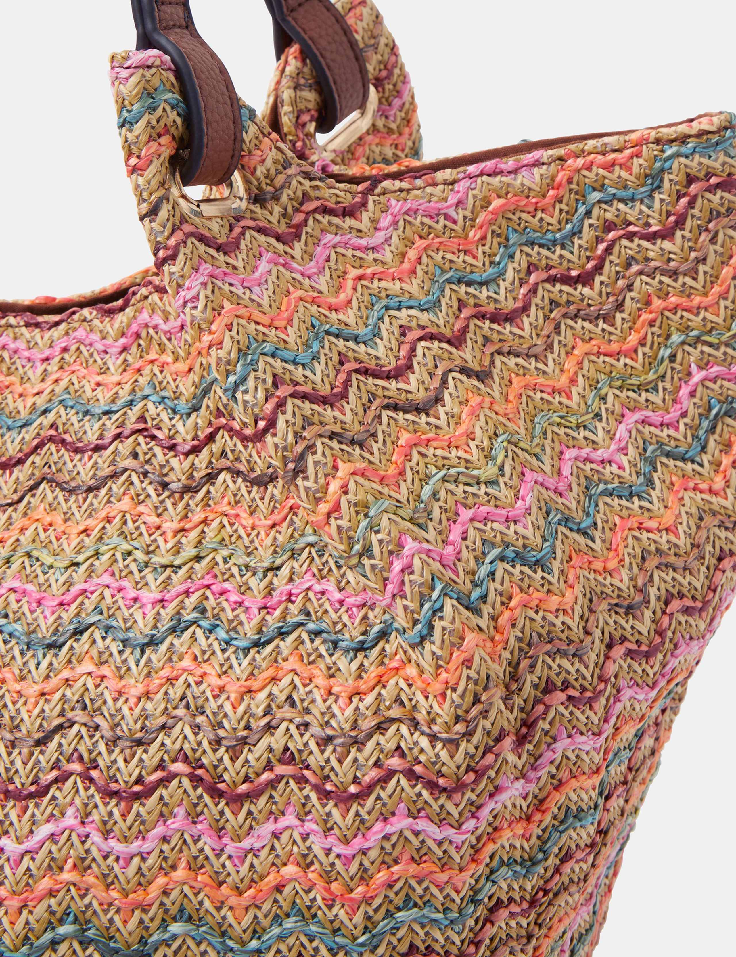 Accessorize zig zag raffia shoulder bag woven stripe, imported from the UK