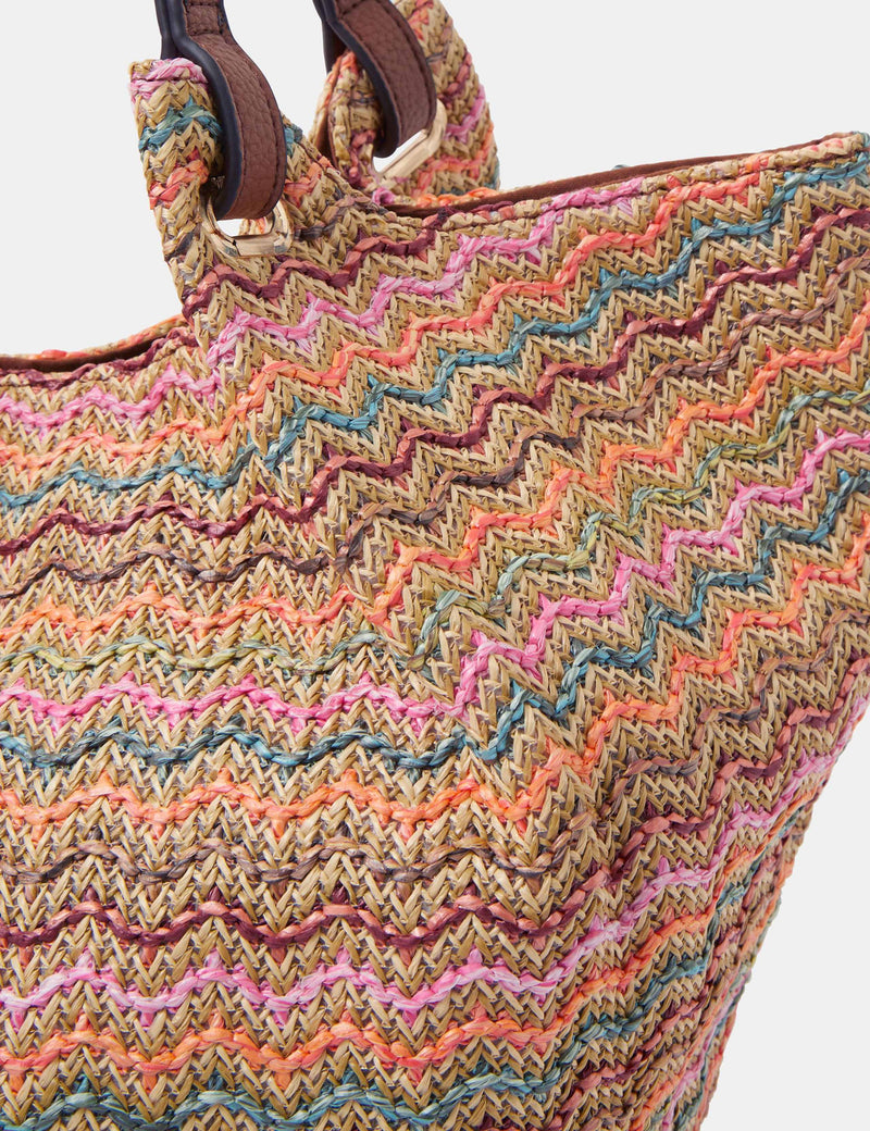 Accessorize zig zag raffia shoulder bag woven stripe, imported from the UK