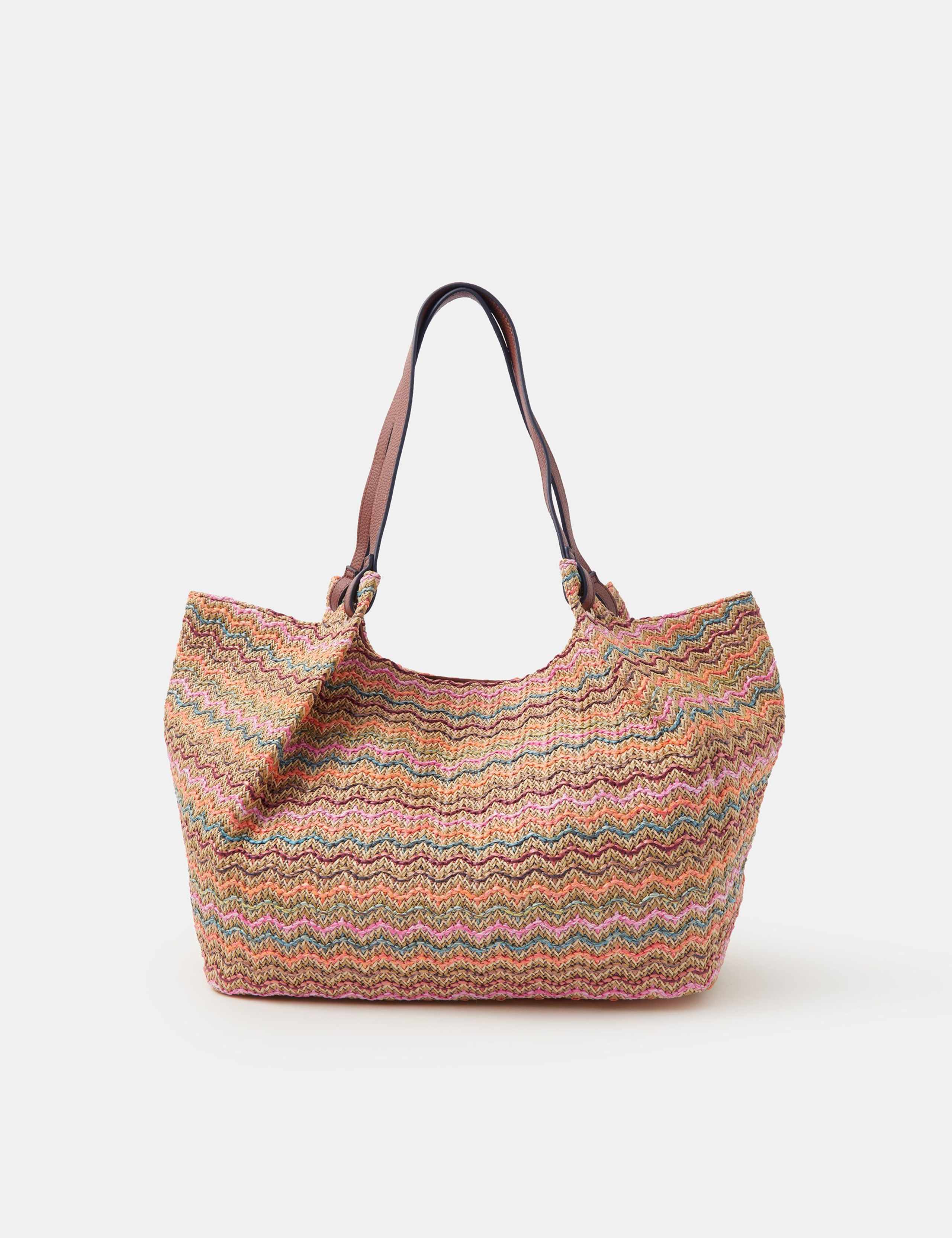 Accessorize zig zag raffia shoulder bag woven stripe, imported from the UK