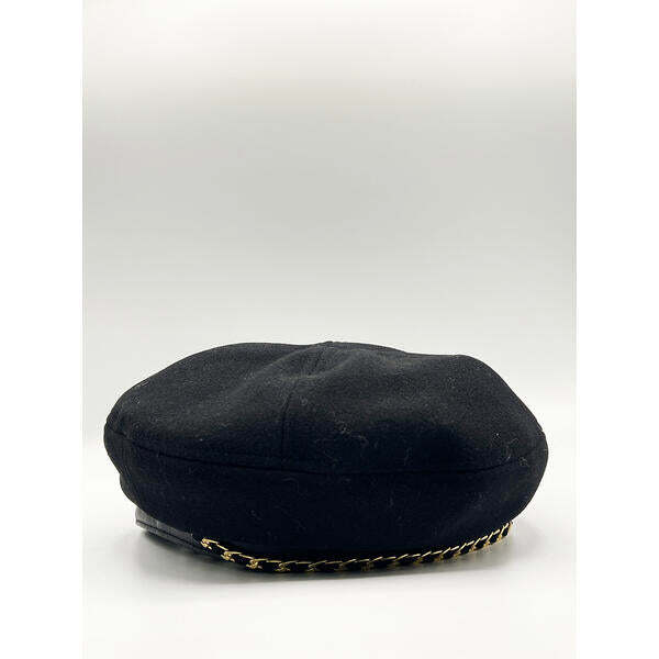 SVNX beret hat with chain detail in black (British brand)
