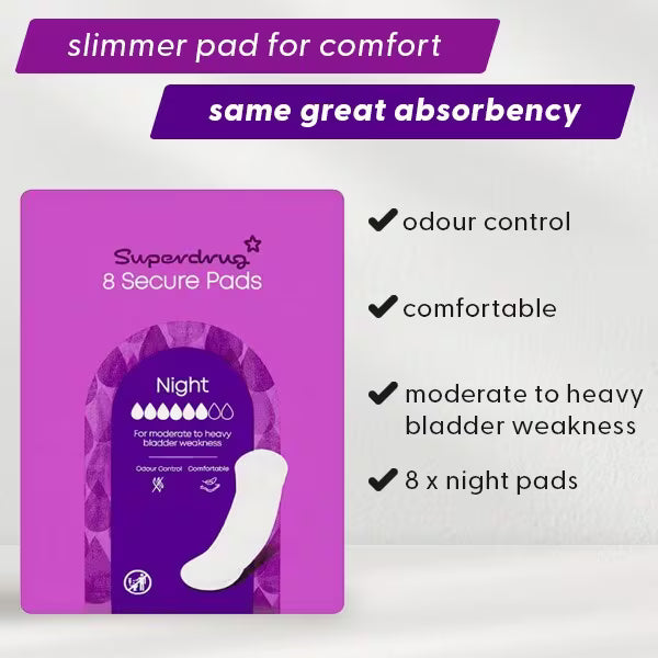 Superdrug Night Incontinence Pads x8 (British brand)