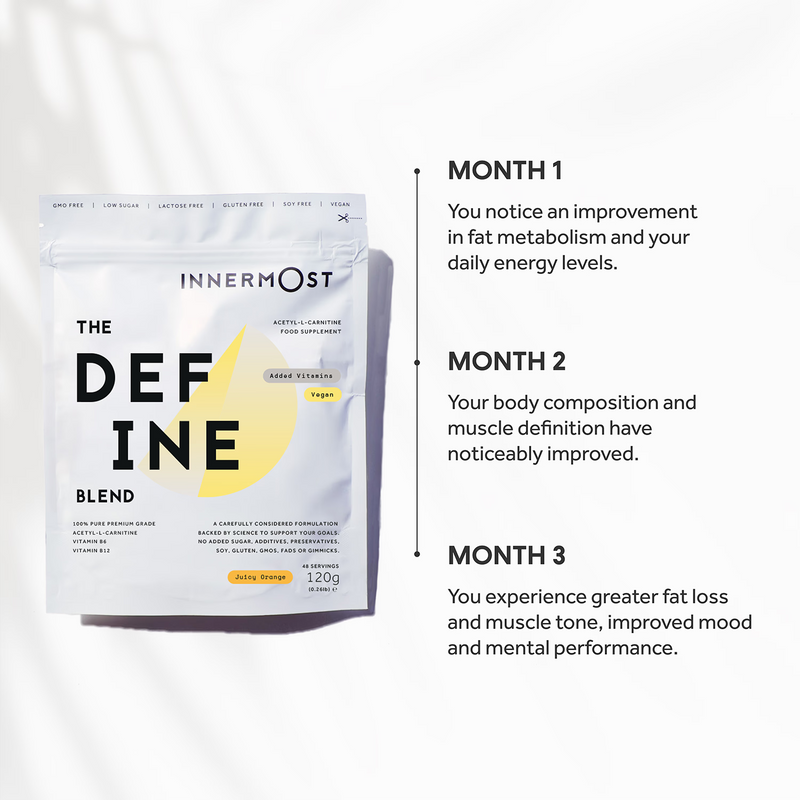 Innermost Define Booster Orange 120g supplement powder, UK version