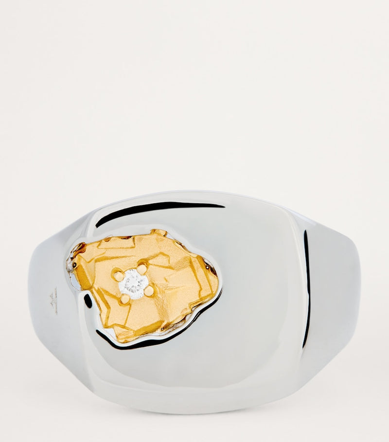 Tom Wood Large Mined Ring sterling silver diamond, UK version