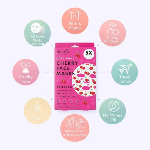 Danielle Creations Cherry Collagen Sheet Masks 5 Pack, imported from the UK