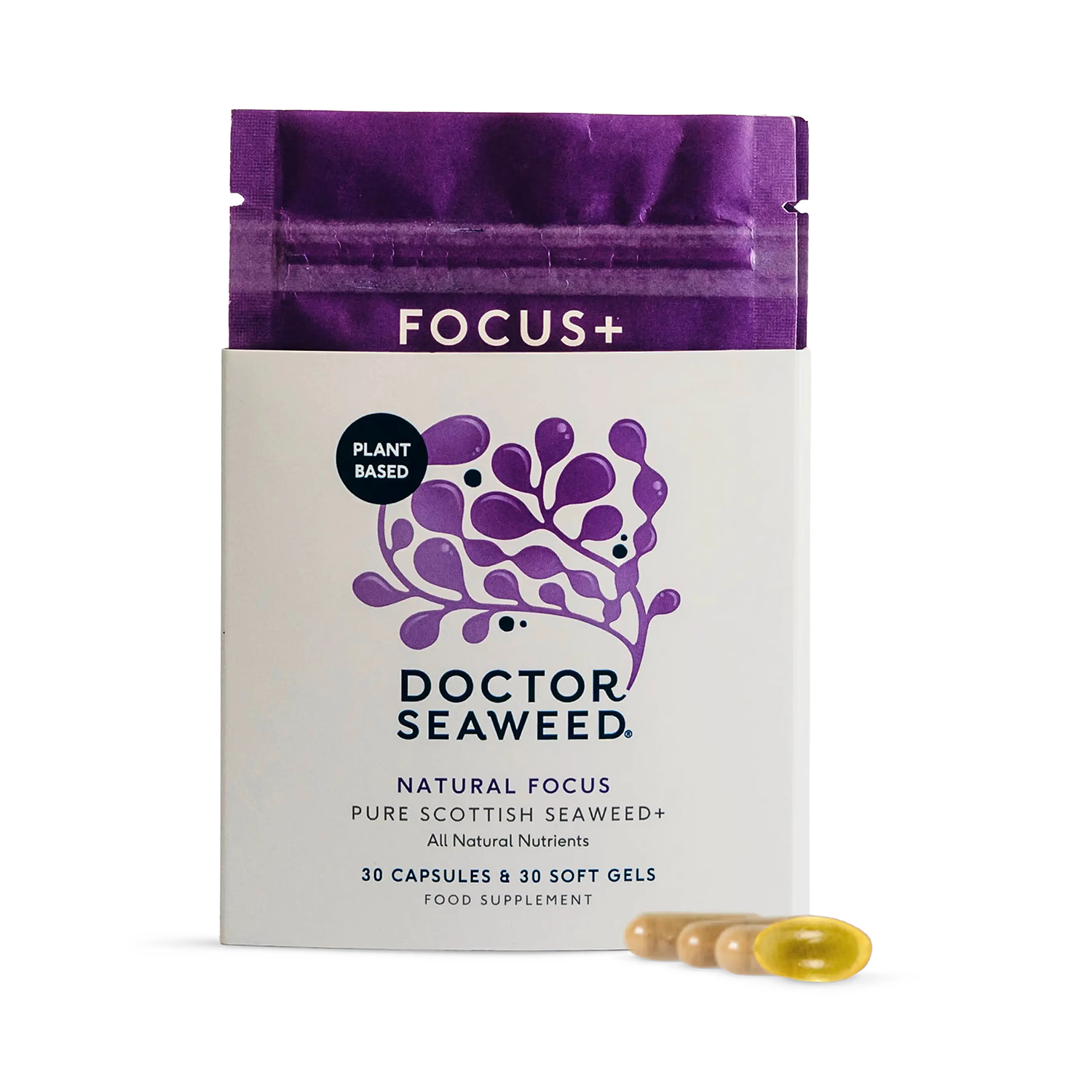 Doctor Seaweed's Focus+ supplement 60 capsules, imported from the UK