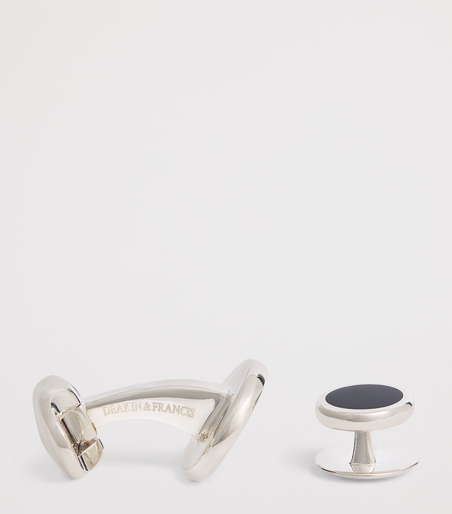 Deakin & Francis sterling silver onyx round cufflinks (British brand)