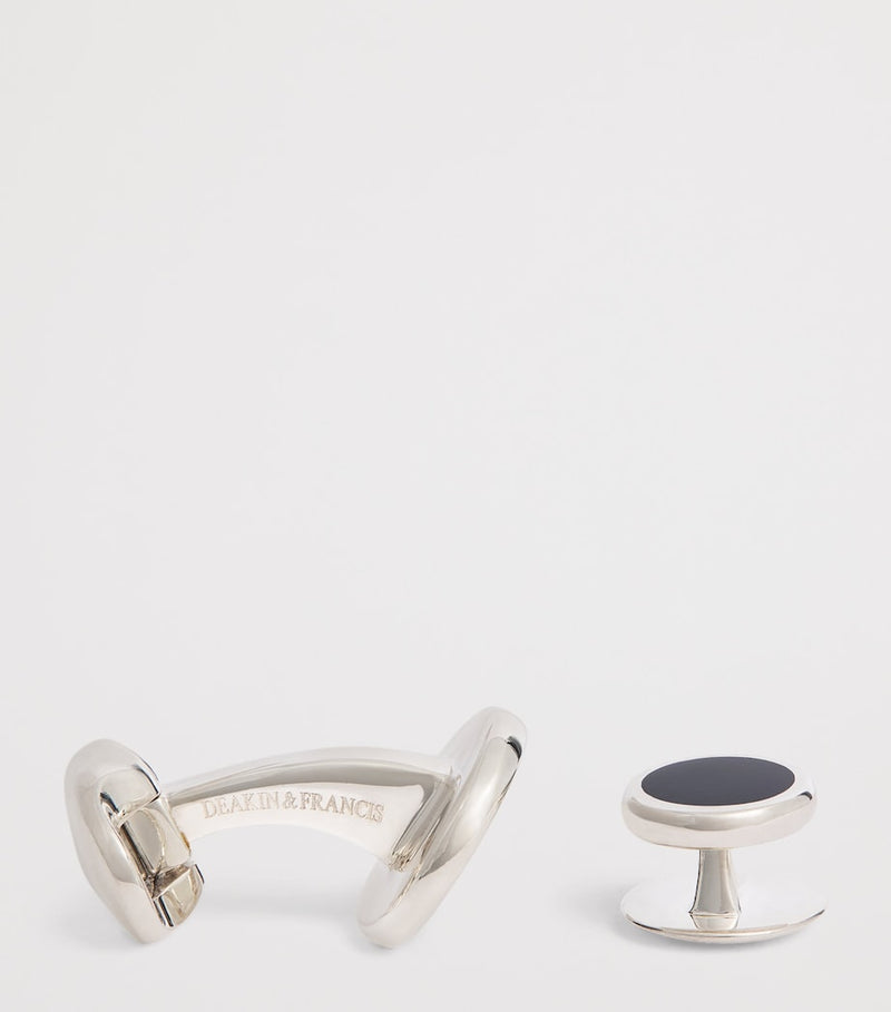 Deakin & Francis sterling silver onyx round cufflinks (British brand)