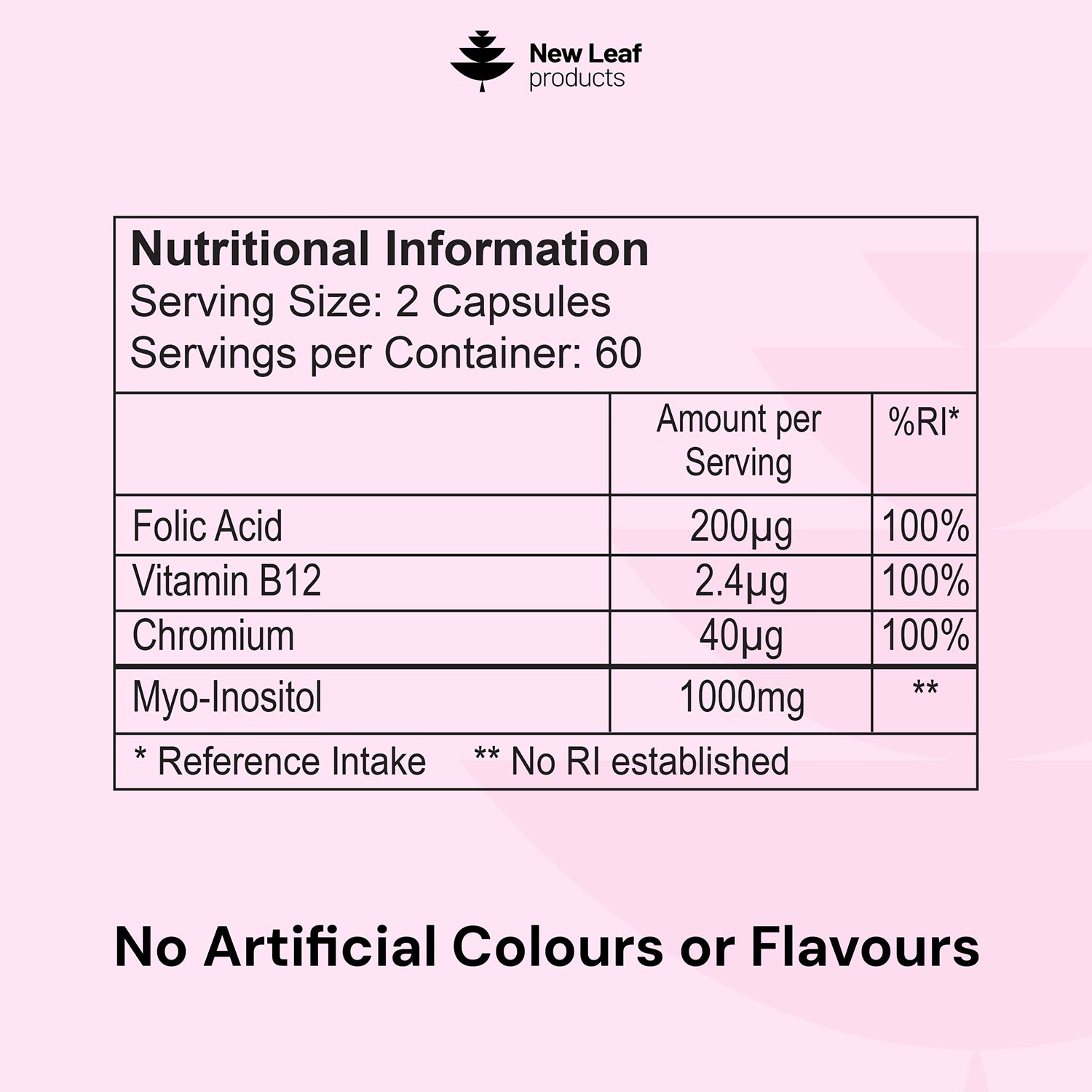 New Leaf Myo Inositol capsules 120 count (British brand)