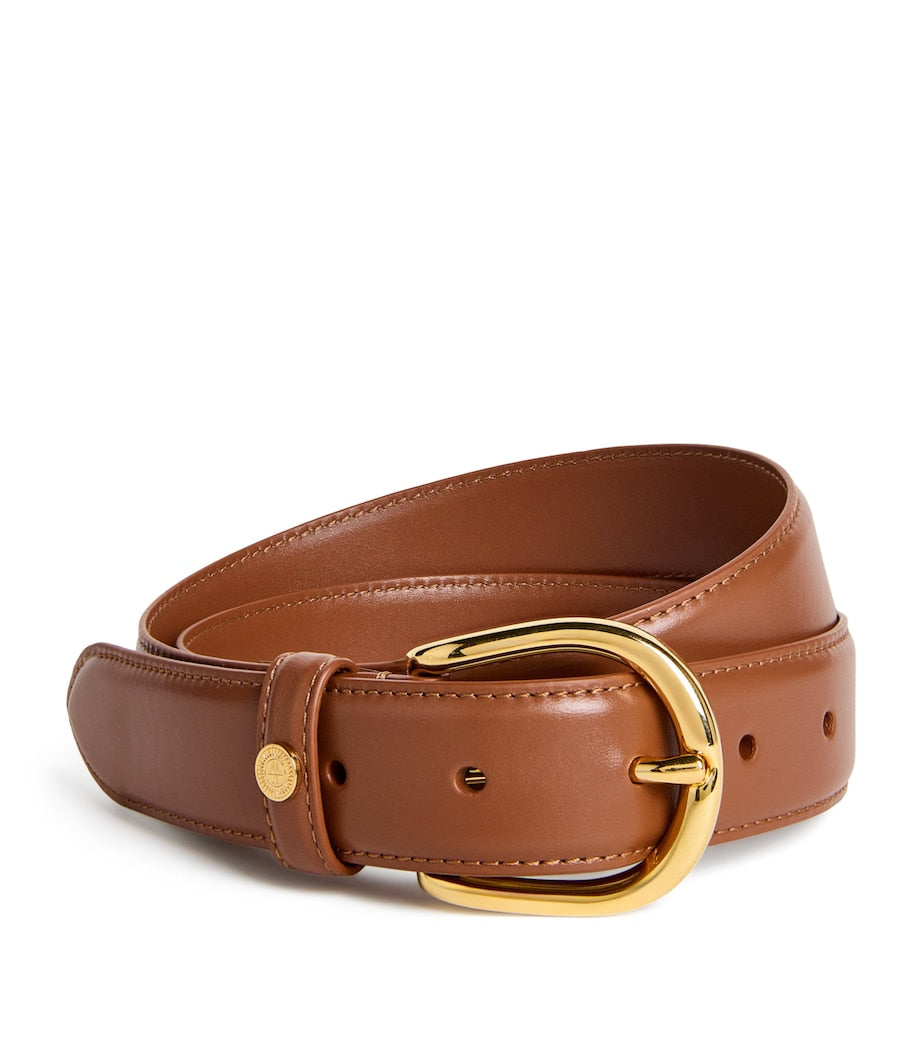 Harrods leather belt with gold-tone H-branded stud (British brand)