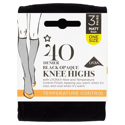 Superdrug 3 Pack 40 Denier Black Knee High Tights