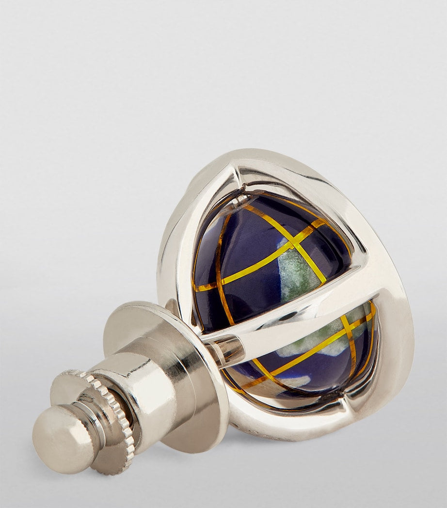 Tateossian globe cufflinks sterling silver lapis lazuli, imported from the UK