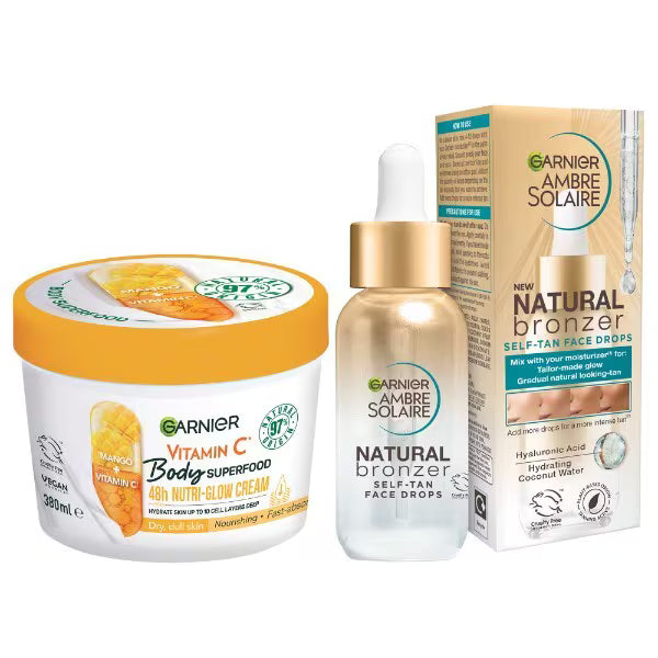 Garnier Glow Duo Self Tan Drops Body Cream Bundle, UK version