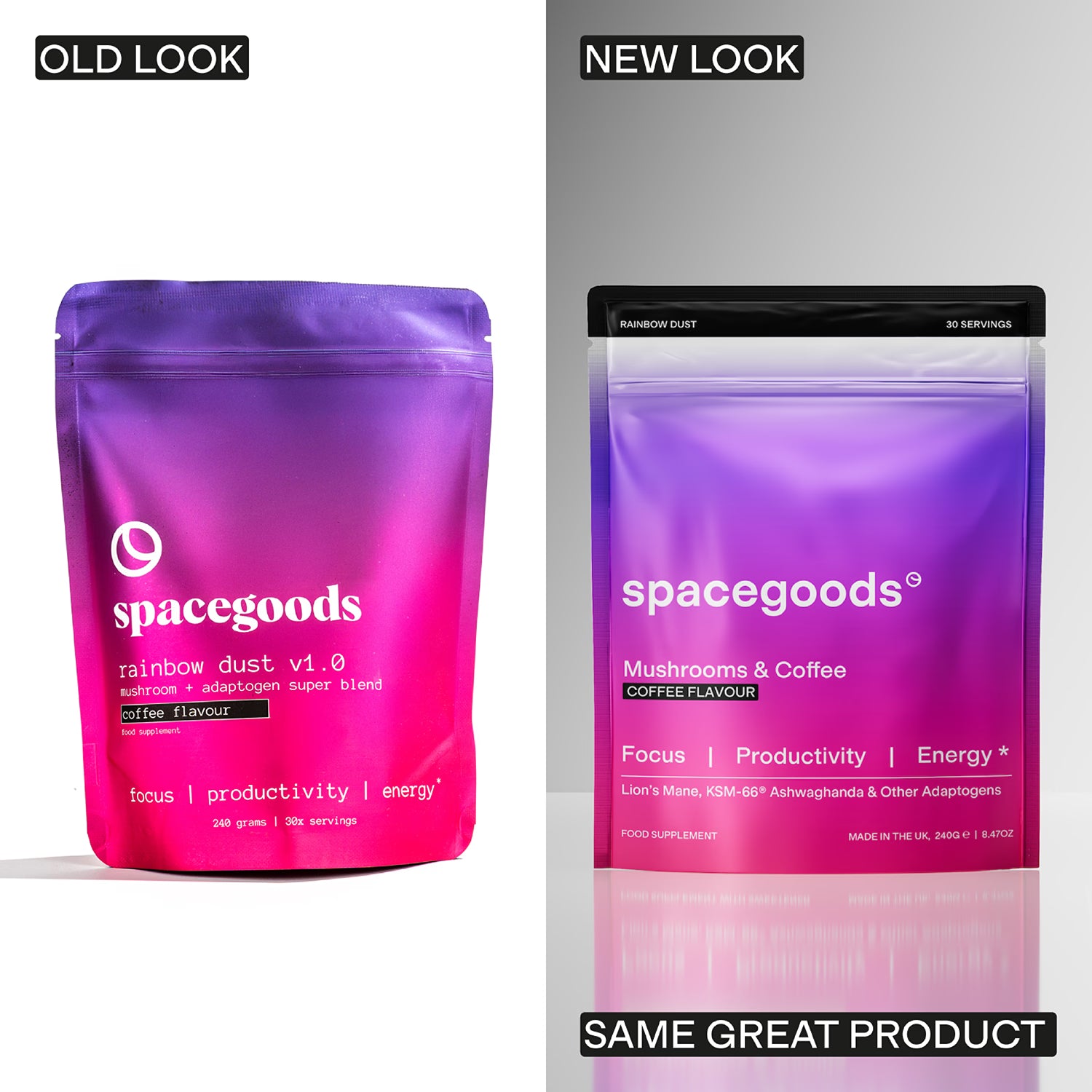 Spacegoods Rainbow Dust coffee superfood powder 240g, imported from the UK