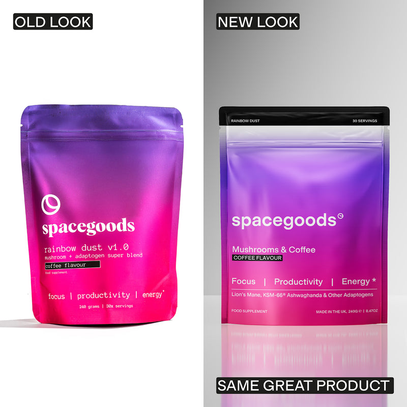 Spacegoods Rainbow Dust coffee superfood powder 240g, imported from the UK