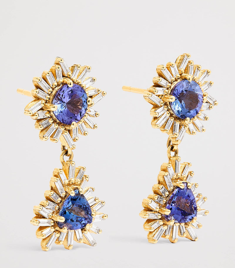 Suzanne Kalan blue sapphire diamond drop earrings 18kt yellow gold - British product