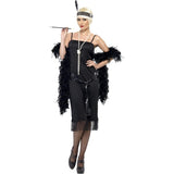 Smiffys flapper costume in black with dress, sash belt, and headpiece, UK version