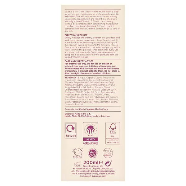 Superdrug Vitamin E hot cloth cleanser 200ml (British brand)