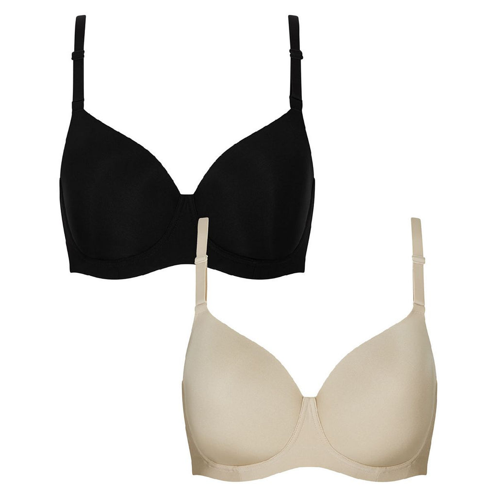 Black and Nude Smoothing T-Shirt Bras - 2 Pack