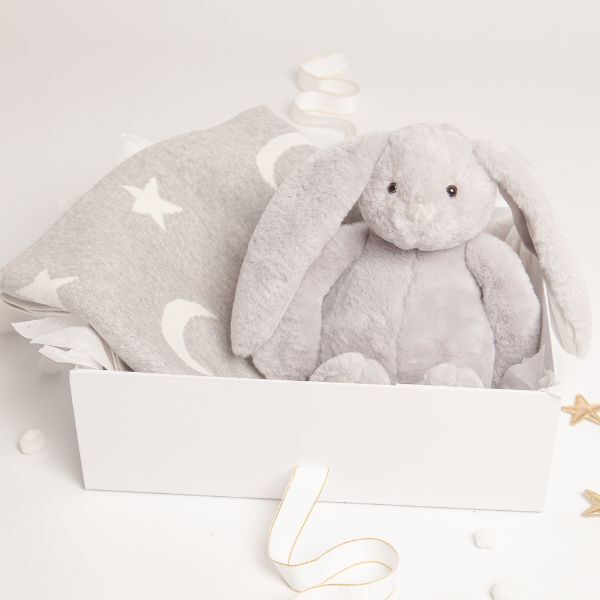 Babbico Grey Bunny And Grey Moon Star Blanket Baby Gift Set GOODS Superdrug   