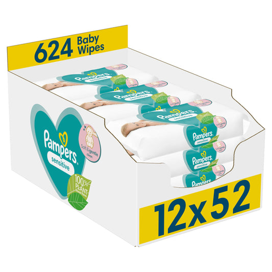 Pampers Sensitive Baby Wipes 12x52 Pack nappies Sainsburys   