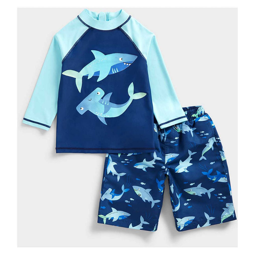 Mothercare Shark UPF50+ Sunsafe Rash Vest and Woven Shorts