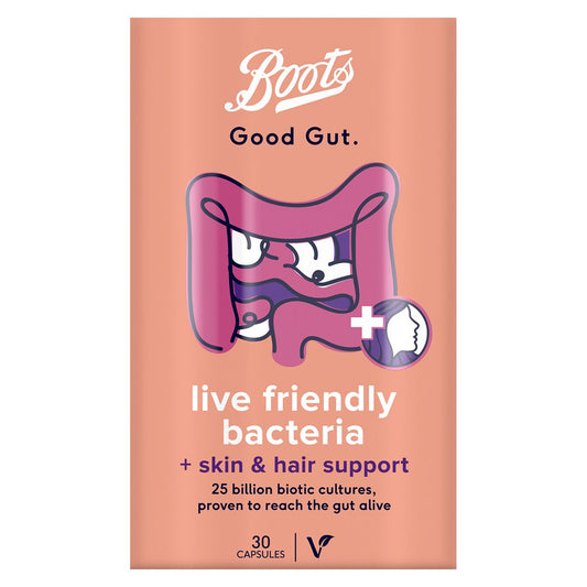 Boots Good Gut Live Friendly Bacteria + Skin & Hair Support 30 Capsules General Health & Remedies Boots   