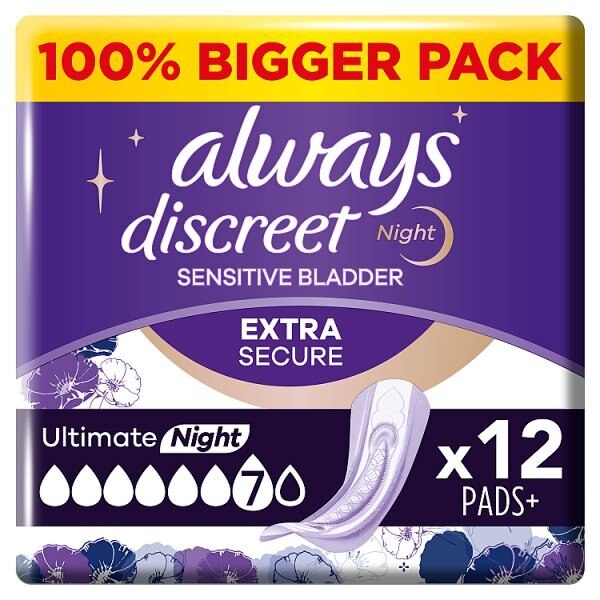 Always Discreet Incontinence Pads Plus Ultimate Night X12 GOODS Superdrug   