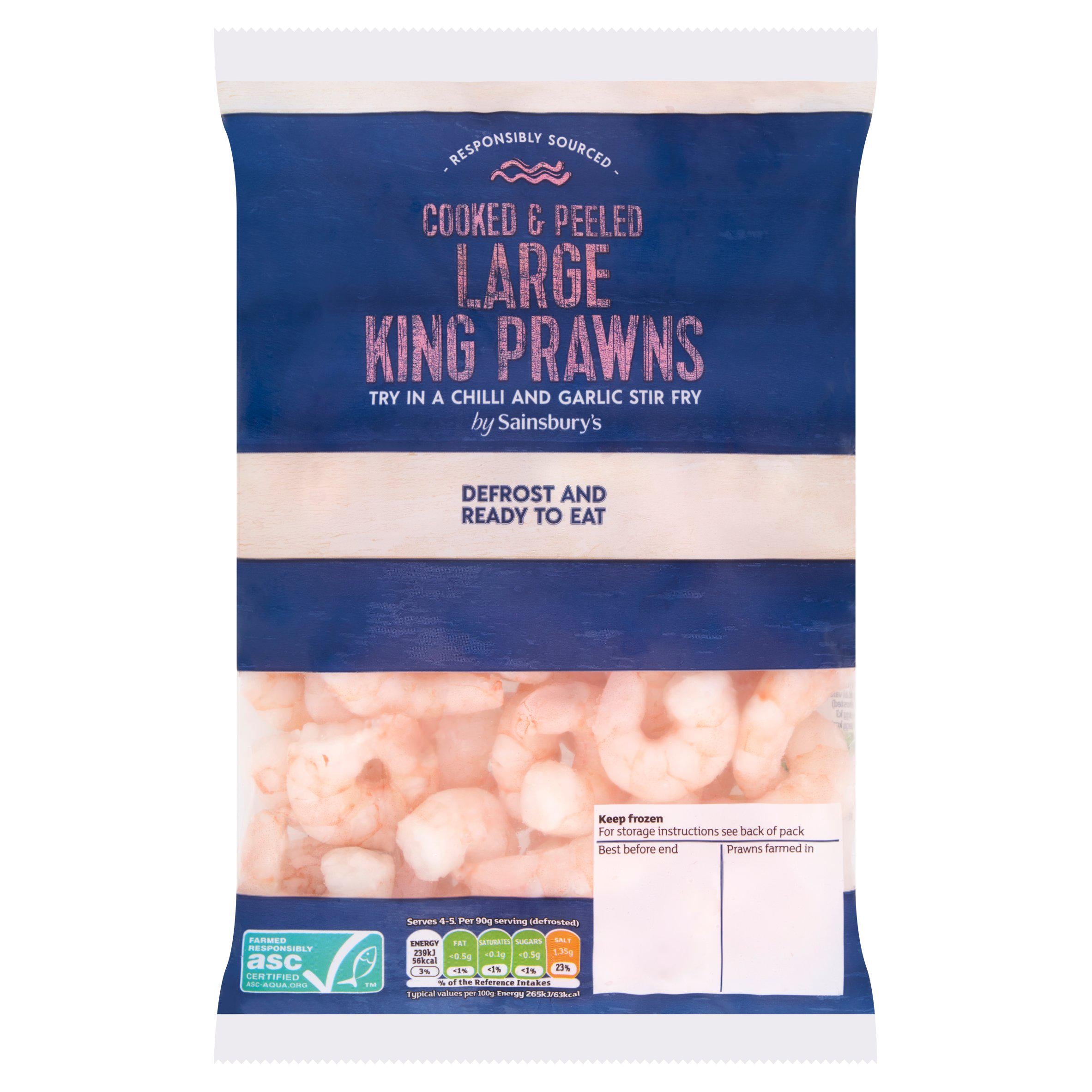 Sainsbury's Frozen Cooked & Peeled Large King Prawns ASC 400g GOODS Sainsburys   