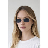 SVNX oval sunglasses with silver frame and black lenses - British product