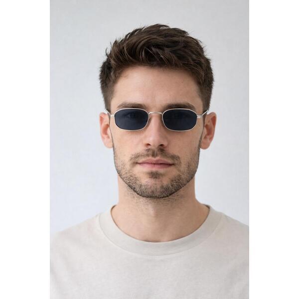 SVNX oval sunglasses with silver frame and black lenses - British product
