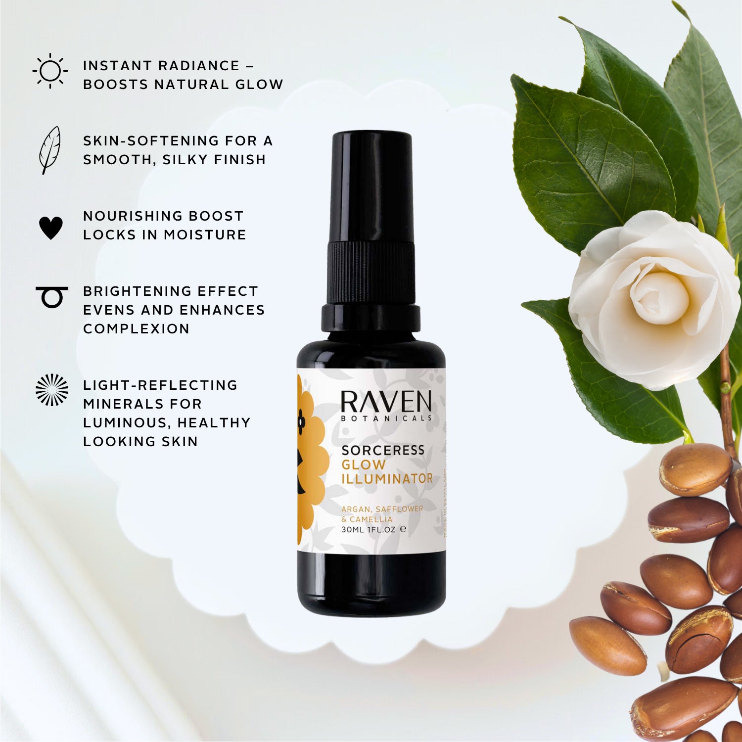 Raven Botanicals Sorceress Glow illuminator 30ml, imported from the UK