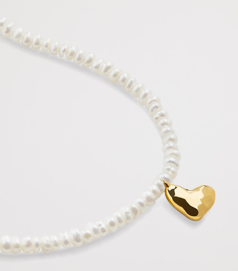Monica Vinader mini gold vermeil pearl heart necklace, imported from the UK