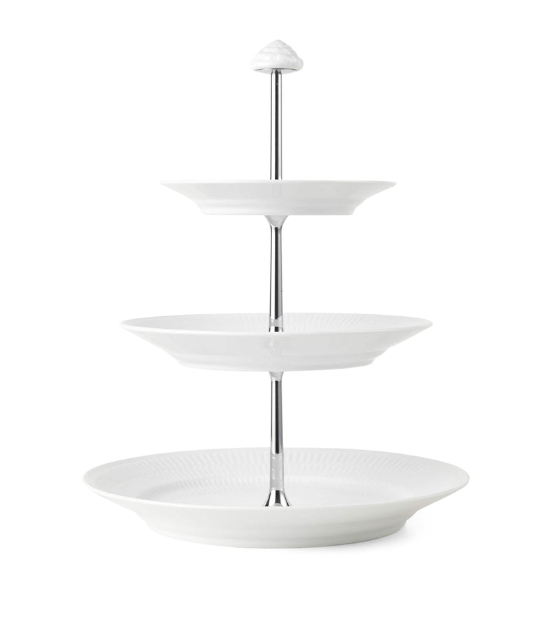 Royal Copenhagen porcelain white fluted 3-layer étagère 35cm, imported from the UK
