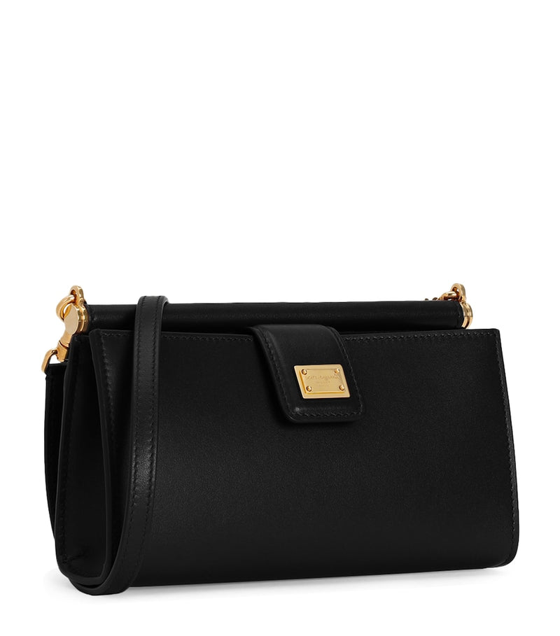 Dolce&Gabbana calfskin leather phone bag with vintage brass hardware - British product